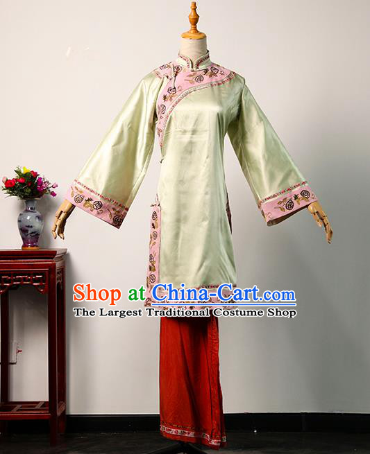 China Ancient Young Woman Yellow Blouse and Red Pants Qing Dynasty Garments Traditional Drama Treading On Thin Ice Servant Lady Clothing