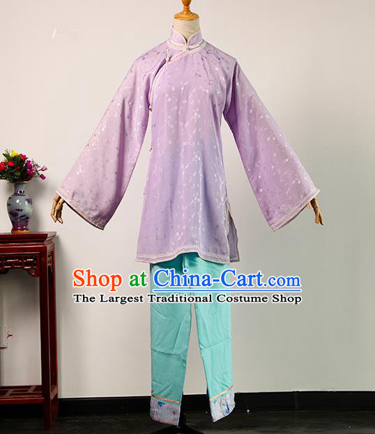 China Ancient Servant Lady Lilac Blouse and Blue Pants Qing Dynasty Garments Traditional Drama Treading On Thin Ice Young Woman Clothing