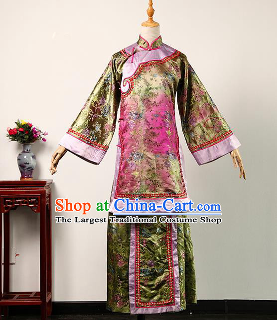China Ancient Elderly Woman Green Blouse and Skirt Qing Dynasty Garments Traditional Drama Treading On Thin Ice Royal Ranee Clothing