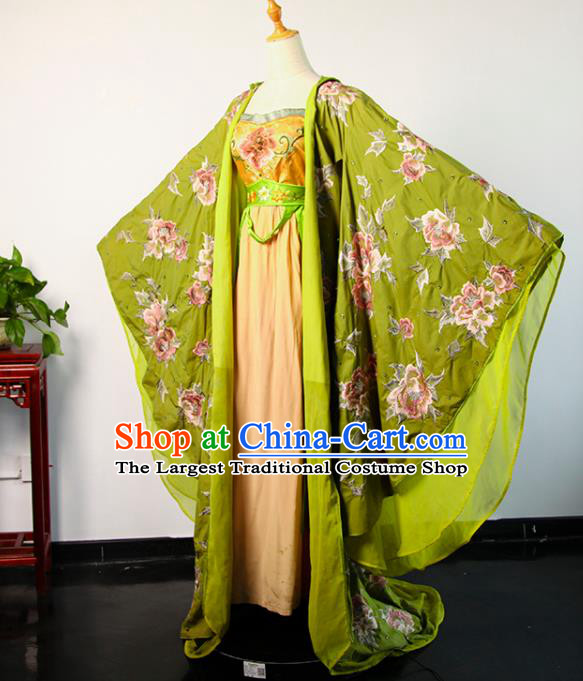 China Ancient Empress Green Hanfu Dress Tang Dynasty Imperial Consort Garments Traditional Drama Queen Wu Zetian Clothing