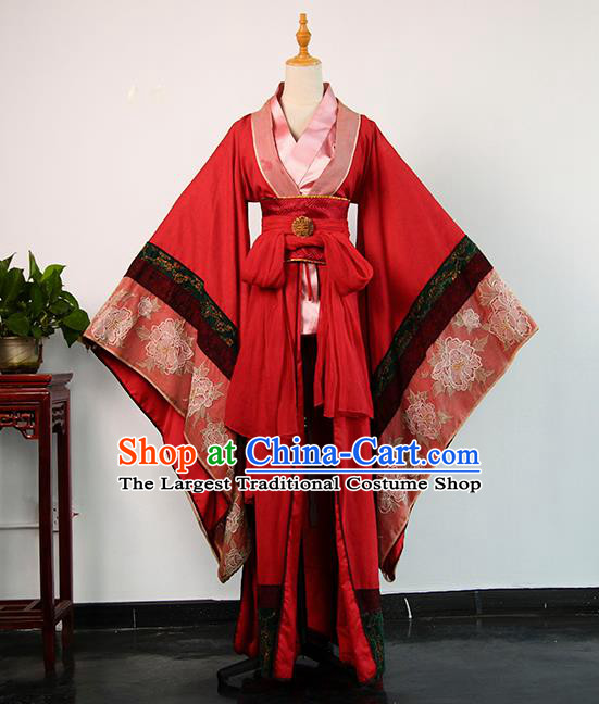China Ancient Queen Red Hanfu Dress Tang Dynasty Court Woman Garments Traditional Drama Empress Wu Zetian Clothing