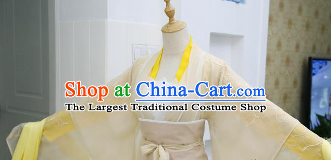 China Ancient Fairy Yellow Hanfu Dress Ming Dynasty Swordswoman Garments Traditional Drama The Heaven Sword and Dragon Saber Cosplay Clothing