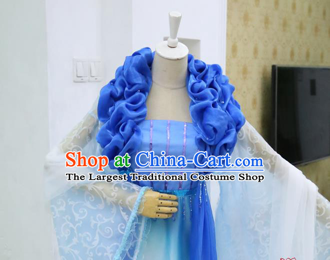 China Traditional Drama The Legend of Crazy Monk Leng Bingxin Clothing Ancient Fairy Blue Hanfu Dress Cosplay Swordswoman Garments