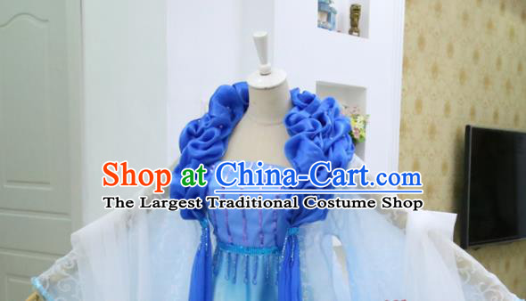 China Traditional Drama The Legend of Crazy Monk Leng Bingxin Clothing Ancient Fairy Blue Hanfu Dress Cosplay Swordswoman Garments