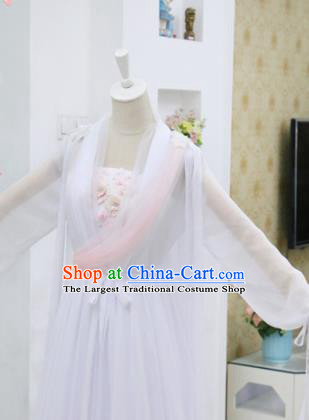 China Ancient Fairy White Hanfu Dress Cosplay Song Dynasty Young Woman Garments Traditional Drama The Legend of White Snake Bai Suzhen Clothing