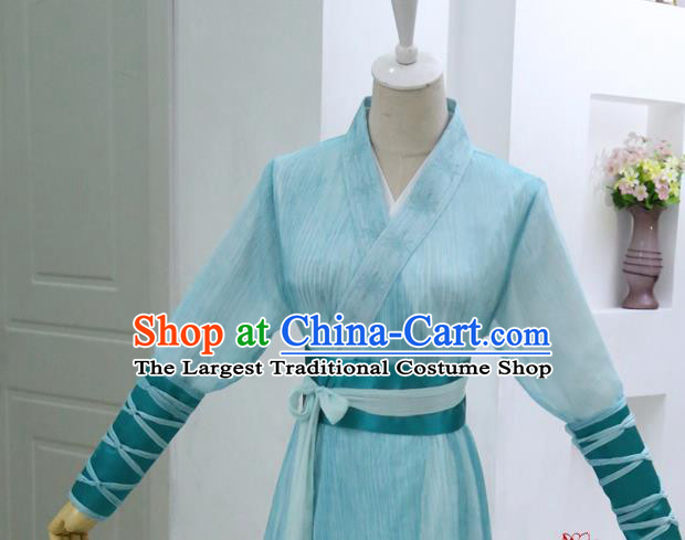 China Ancient Female Swordsman Blue Hanfu Dress Cosplay Woman Constable Garments Traditional Drama Under the Power Yuan Jinxia Clothing