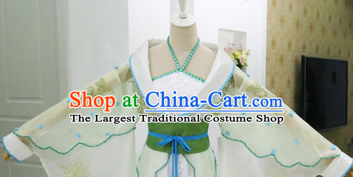 China Ancient Princess Green Hanfu Dress Cosplay Young Beauty Garments Traditional Drama Seven Fairy Qing Er Clothing