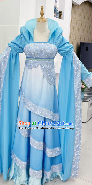 China Ancient Princess Blue Hanfu Dress Cosplay Fairy Garments Traditional Drama Legend of Sword Long Kui Clothing