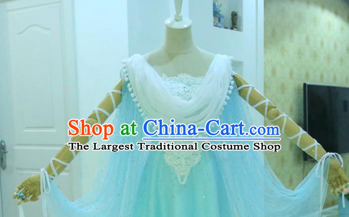 China Ancient Heavenly Palace Beauty Blue Hanfu Dress Cosplay Princess Garments Traditional Drama Seven Fairy Lan Er Clothing