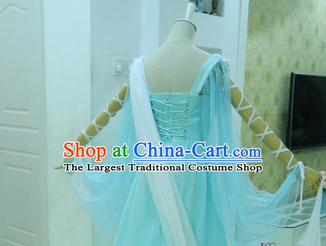 China Ancient Heavenly Palace Beauty Blue Hanfu Dress Cosplay Princess Garments Traditional Drama Seven Fairy Lan Er Clothing