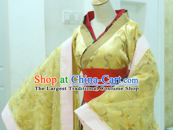 China Ancient Queen Yellow Hanfu Dress Cosplay Tang Dynasty Court Woman Garments Traditional Drama Empress Wu Mei Niang Clothing