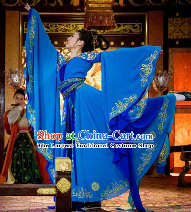China Ancient Imperial Consort Blue Hanfu Dress Cosplay Ming Dynasty Court Beauty Dance Garments Traditional Drama The Four Die Wu Clothing