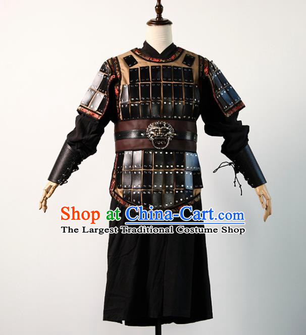 Chinese Qin Dynasty General Armor Apparels Ancient Warrior Clothing Drama Cosplay Soldier Garment Costume