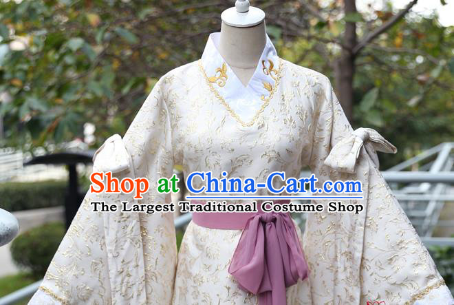 China Ancient Noble Lady Beige Hanfu Dress Cosplay Female Swordsman Garments Traditional Drama Wind and Cloud You Ruo Clothing