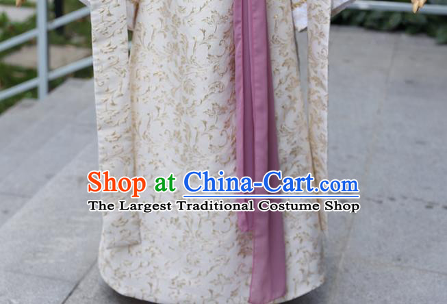 China Ancient Noble Lady Beige Hanfu Dress Cosplay Female Swordsman Garments Traditional Drama Wind and Cloud You Ruo Clothing