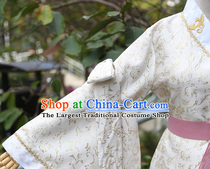 China Ancient Noble Lady Beige Hanfu Dress Cosplay Female Swordsman Garments Traditional Drama Wind and Cloud You Ruo Clothing