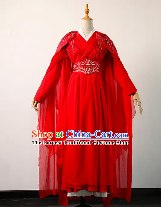 China Ancient Swordswoman Red Hanfu Dress Cosplay Swordswoman Garments Traditional Drama And The Winner Is Love Chong Xuezhi Clothing