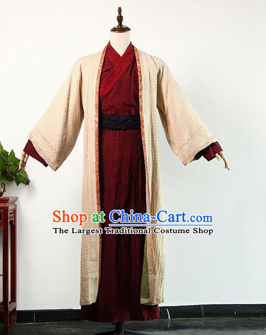 Chinese Qin Dynasty Civilian Male Apparels Ancient Swordsman Clothing Drama Cosplay Knight Garment Costume