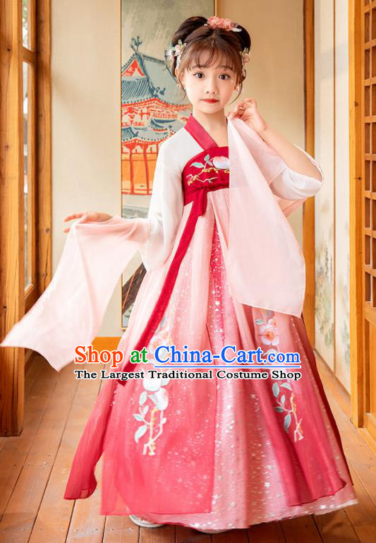 Chinese Traditional Red Hanfu Dress Ancient Tang Dynasty Princess Garment Children Performance Clothing