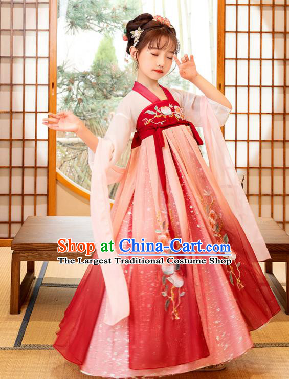 Chinese Traditional Red Hanfu Dress Ancient Tang Dynasty Princess Garment Children Performance Clothing