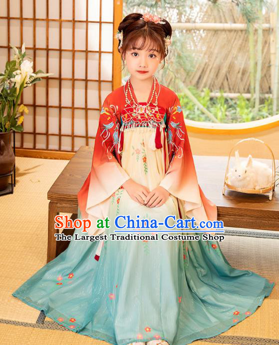 Chinese Ancient Tang Dynasty Princess Garments Children Classical Dance Clothing Traditional Hanfu Dress