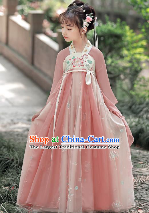 Chinese Traditional Pink Hanfu Dress Ancient Tang Dynasty Girl Princess Garments Children Classical Dance Clothing