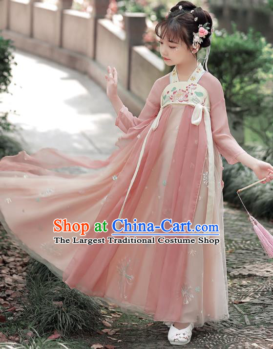 Chinese Traditional Pink Hanfu Dress Ancient Tang Dynasty Girl Princess Garments Children Classical Dance Clothing