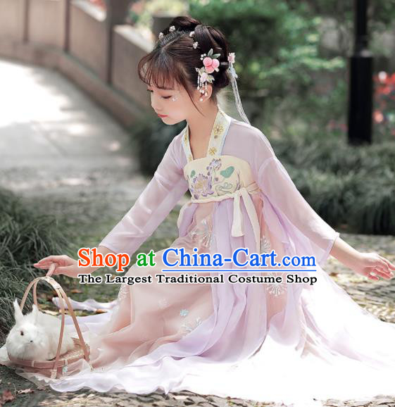 Chinese Children Classical Dance Clothing Traditional Lilac Hanfu Dress Ancient Tang Dynasty Girl Princess Garments