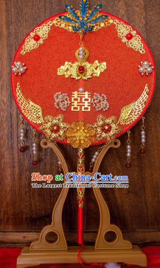 China Bride Palace Fan Classical Dance Circular Fan Handmade Red Silk Fan Traditional Wedding Fan