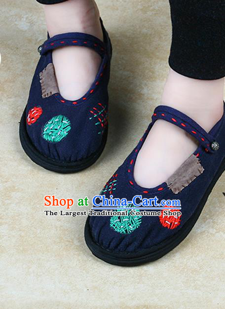 China Embroidered Patch Shoes Handmade Navy Canvas Shoes National Folk Dance Cloth Shoes