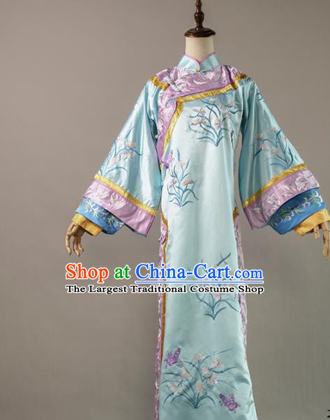China Ancient Imperial Consort Blue Dress Cosplay Qing Dynasty Court Woman Garments Traditional Drama Empresses in the Palace Clothing