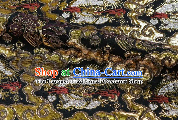 Japanese Nishijin Tapestry Satin Classical Cloud Dragon Pattern Damask Traditional Cloth Fabric Kimono Black Brocade