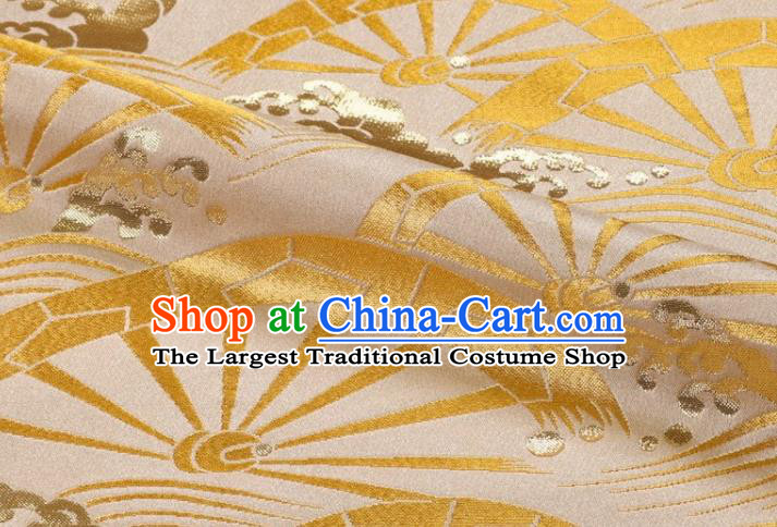 Japanese Light Golden Brocade Nishijin Tapestry Satin Classical Wheel Pattern Damask Traditional Kimono Cloth Fabric