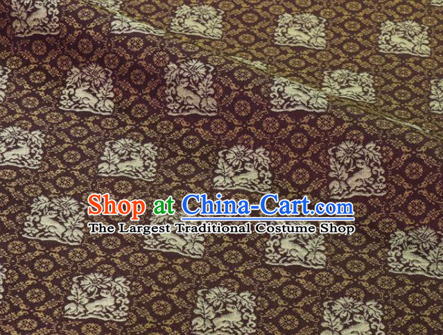 Japanese Traditional Kimono Satin Cloth Kyoto Brown Brocade Fabric Nishijin Tapestry Classical Rabbit Pattern Damask