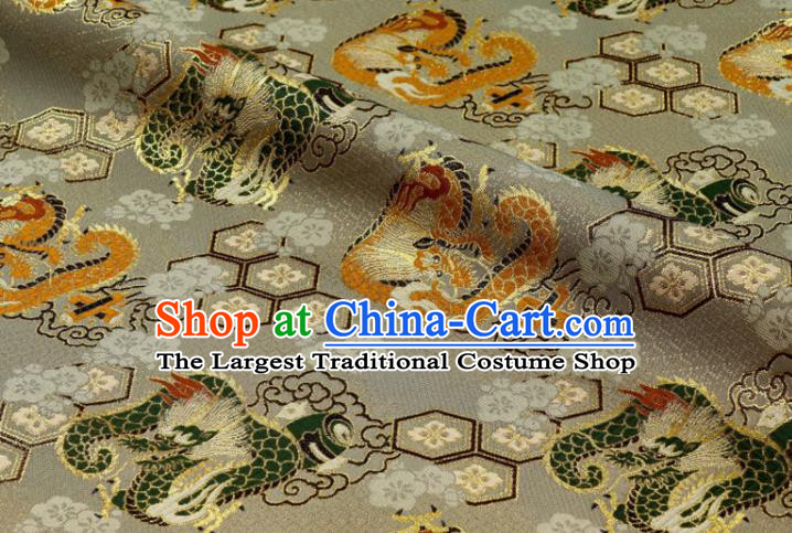 Japanese Classical Damask Traditional Dragon Pattern Grey Brocade Fabric Kimono Satin Cloth Nishijin Tapestry