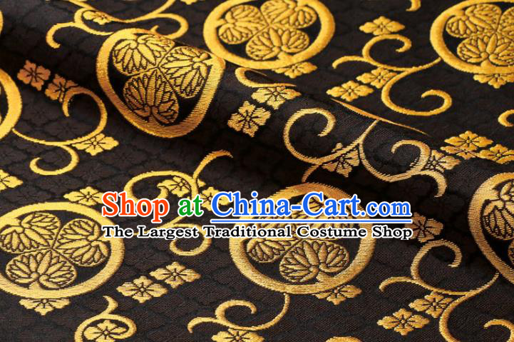 Japanese Classical Damask Drapery Traditional Sunflowers Pattern Black Brocade Kimono Satin Cloth Nishijin Tapestry Fabric