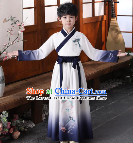 China Traditional Stage Performance Clothing Boys Classical Dance Garment Costume Ancient Scholar Navy Robe