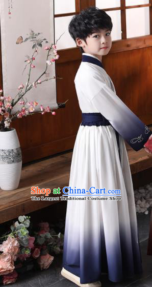 China Traditional Stage Performance Clothing Boys Classical Dance Garment Costume Ancient Scholar Navy Robe