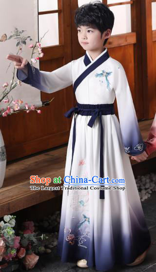 China Traditional Stage Performance Clothing Boys Classical Dance Garment Costume Ancient Scholar Navy Robe