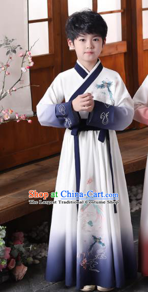 China Traditional Stage Performance Clothing Boys Classical Dance Garment Costume Ancient Scholar Navy Robe