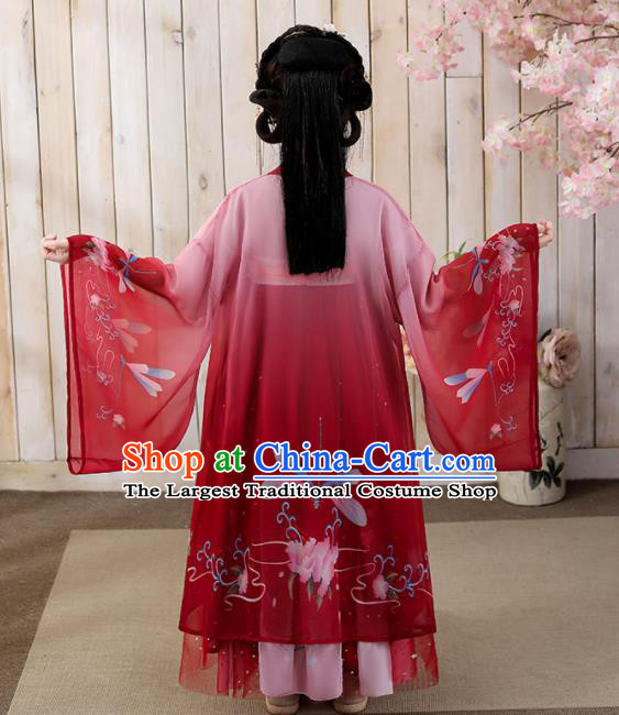 Chinese Children Classical Dance Performance Clothing Traditional Tang Dynasty Girl Princess Red Hanfu Dress Ancient Fairy Garments