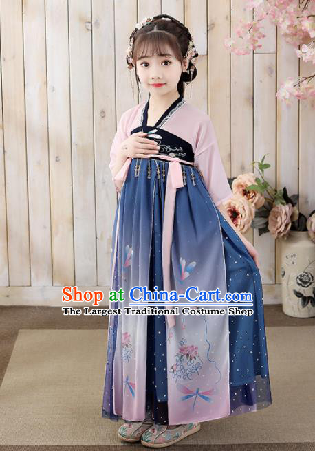 Chinese Ancient Fairy Garments Children Classical Dance Performance Clothing Traditional Tang Dynasty Girl Princess Blue Hanfu Dress