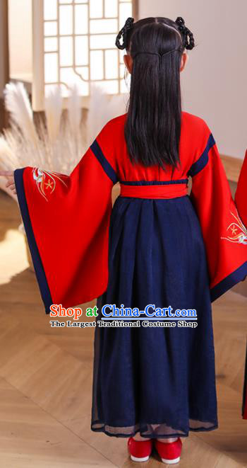 Chinese Traditional Performance Red Hanfu Dress Ancient Girl Student Garments Children Classical Dance Clothing