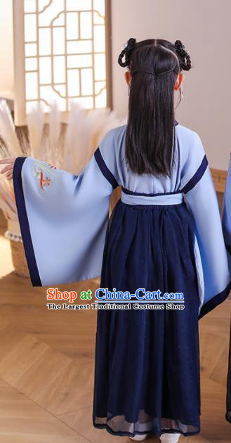 Chinese Children Classical Dance Clothing Traditional Performance Blue Hanfu Dress Ancient Girl Student Garments