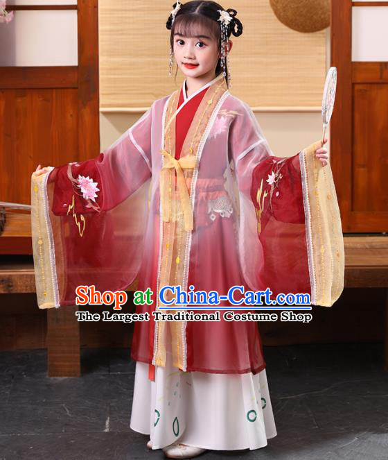 Chinese Ancient Girl Princess Garments Classical Dance Clothing Traditional Children Performance Red Hanfu Dress