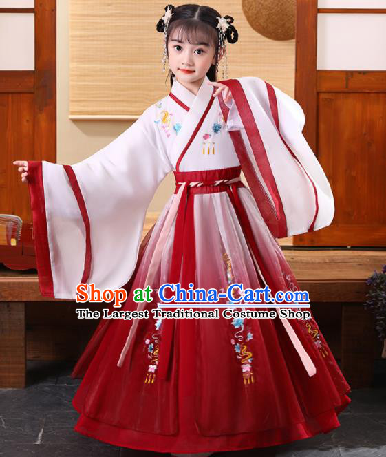 Chinese Classical Dance Clothing Traditional Children Performance Red Hanfu Dress Ancient Girl Princess Garments