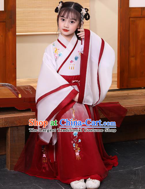 Chinese Classical Dance Clothing Traditional Children Performance Red Hanfu Dress Ancient Girl Princess Garments