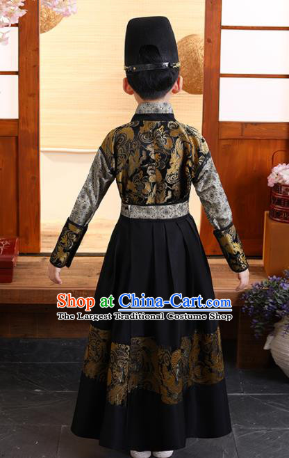 China Traditional Boys Dance Performance Clothing Ancient Imperial Guards Garment Costume Ming Dynasty Swordsman Black Robe