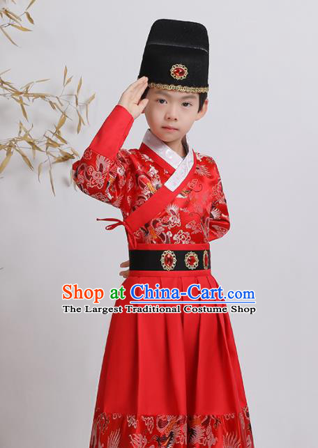 China Traditional Red Feiyu Robe Ming Dynasty Boys Imperial Guards Clothing Ancient Children Swordsman Garment Costume