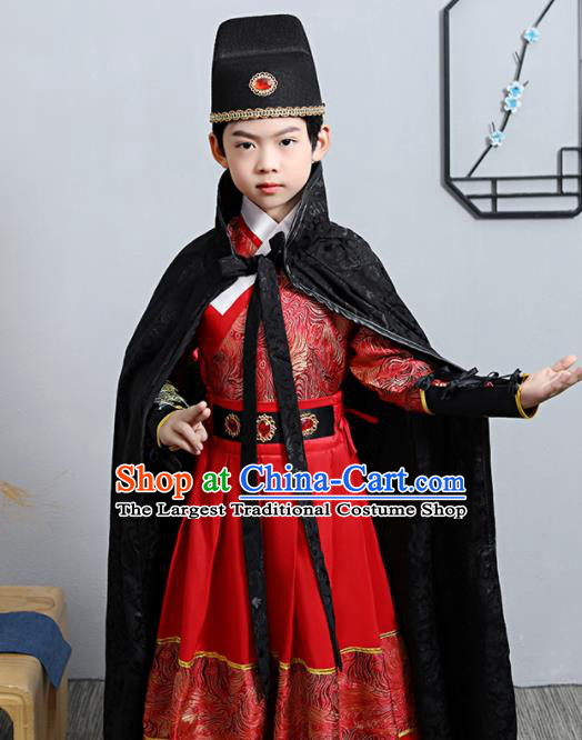 China Ming Dynasty Boys Imperial Guards Clothing Ancient Swordsman Garment Costume Traditional Children Red Feiyu Robe